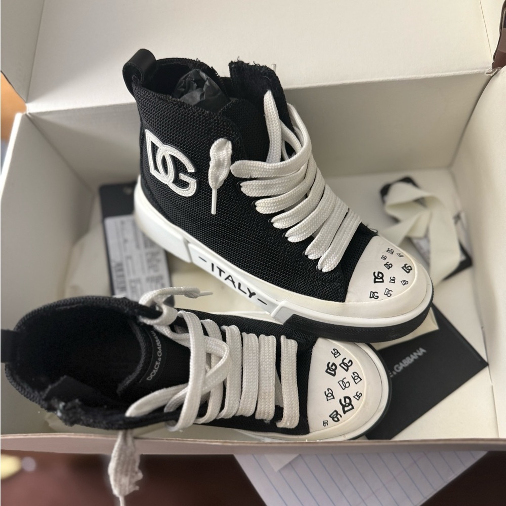 Dolce & Gabbana Black and White Designer High-Top Sneakers
